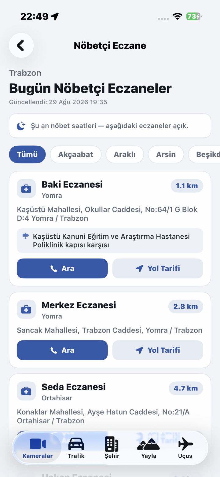 Nöbetçi eczane ekranı